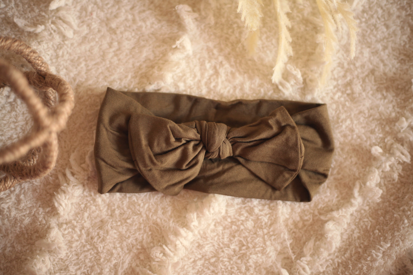 Bamboo Bow Headband in Army Brown