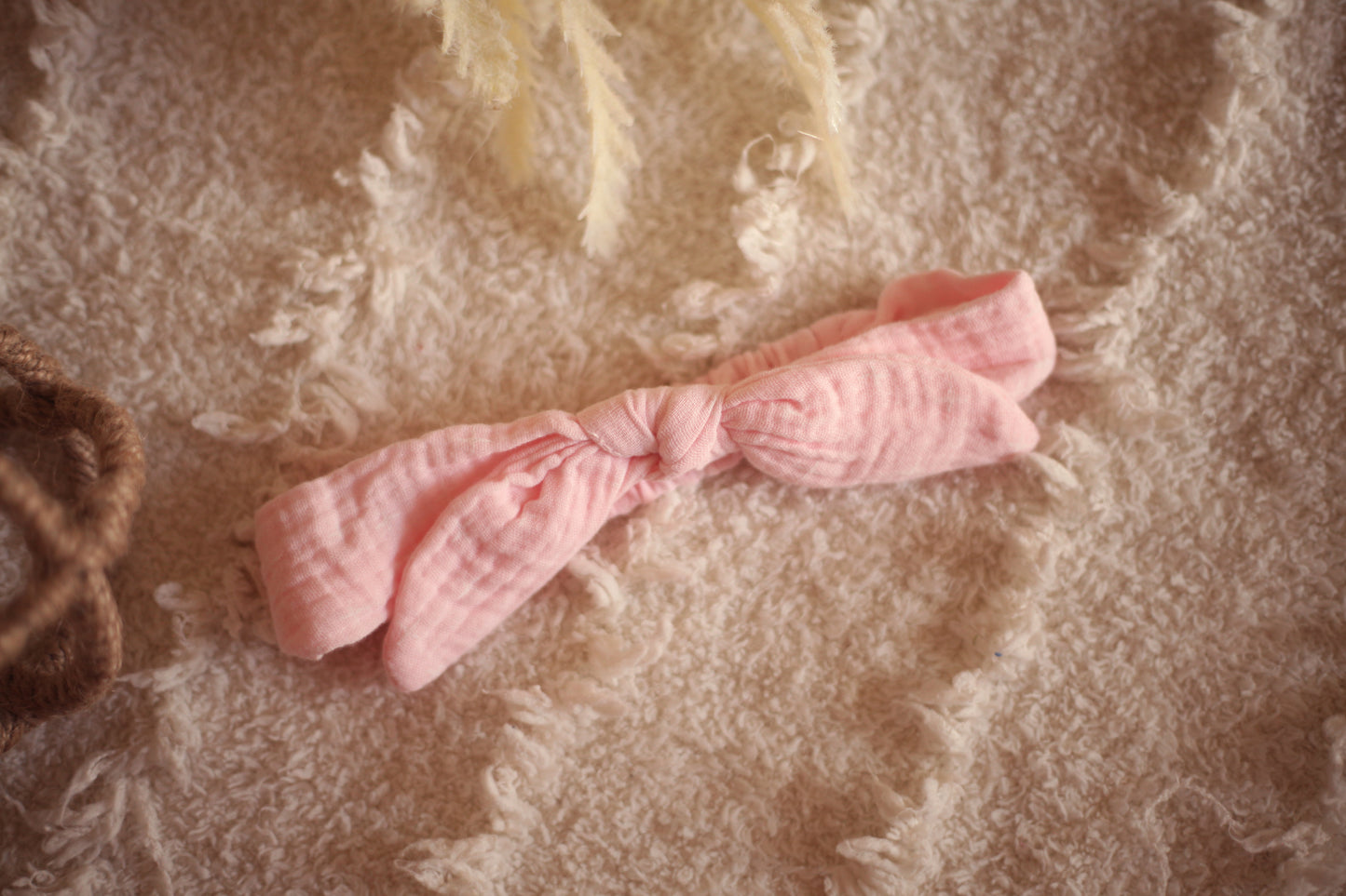 Muslin Tie Headband in Baby Pink